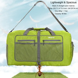 Bekahizar 60L Foldable Duffle Bag Large Lightweight Packable Travel Weekend Duffel with Shoe Compartment and Shoulder Strap for Luggage, Gym, Sport, Camping, Storage, Shopping (Olive Green)