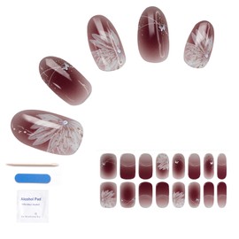 BIBII Gel Nail Seal, Cured Type, Gel, French, 16 Sheer, Long Lasting, Waterproof, Just Stick, Handmade, Gelnails Set, Cute, Flowers, Gold Foil, Gel Nail DIY, Nail Art, Suitable for Beginners, Gel