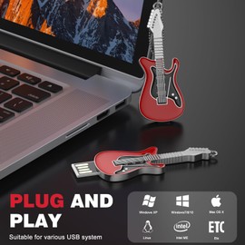 FEBNISCTE USB Stick 64 GB Funny Metal 64 GB Memory Stick Red Guitar USB 2.0 Flash Drive Data Storage Funny Pendrive with Gift Box Birthday Gift Box