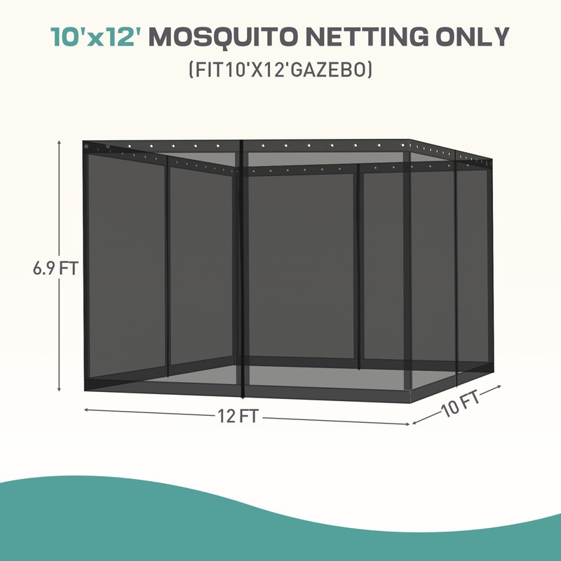 Aoodor Universal 10x12 ft Gazebo Mosquito Netting, Replacement 4-Panel Sidewalls