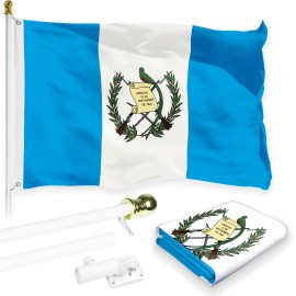 UD_G128 Combo Pack: 6 Feet Tangle Free Spinning Flagpole (White) Guatemala Guatemalan Flag 3x5 ft Printed 150D Brass Grommets (F