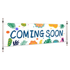 Coming Soon Banner,Updated Oxford Open Soon Large Banner for Outdoor Indoor Store Signs, Shop, Store Display,White Oxford Cloth -10x1.5 Feet