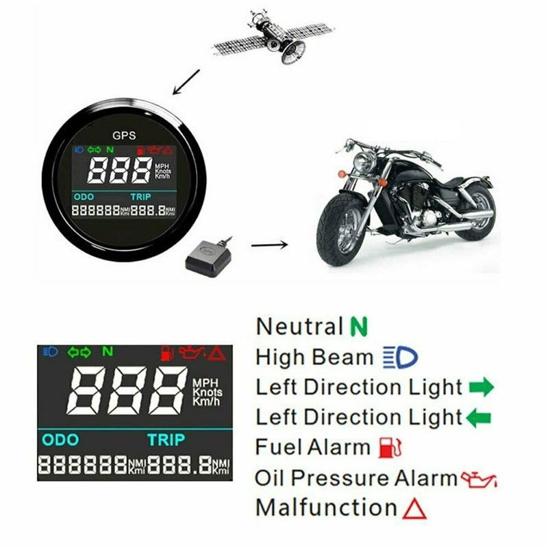 GPS Speedometer Odometer, 52mm Digital Waterproof Adjustable Speed Gauge for