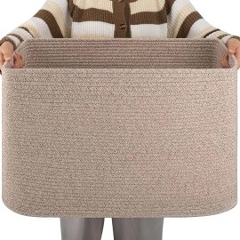 OIAHOMY XXLarge Rectangle Blanket Basket-96L, Cotton Woven Basket for Storage, Dirty Clothes Basket for Living Roomcolor: Brown, size: Xl