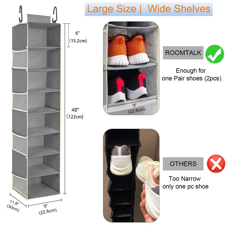roomtalk Large-Sized Hanging Shoe Organizer 8-Shelf, Hanging Closet Organizer with