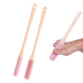 Nurlypop Long Handle Toe Cleaning Brush, 15.7 Inch – No Bending, Ideal for Seniors, Expecting Mothers, Men & Women | Shower Foot Scrubber & Anti-Itch Exfoliating Brush (2 Pack) (Pink)