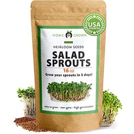 Sprouts and Microgreens Seeds Bulk Mix (16oz): Broccoli, Alfalfa, Radish, Clover Seeds for Sprouting - Grow Healthy Non-GMO Micro Greens - Sprout Seeds Variety Pack - Even Spread of Varieties