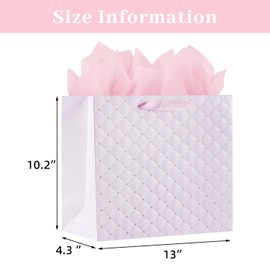 LEAYUGF 13" Large Pink Gift Bags with Tissue Paper For Girls Birthday Mother's Day Father's Day Graduations Weddings Anniversaries and Baby Shower with Handles