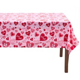 Valentine Vinyl Flannel Backed Tablecloth for Dining Room Kitchen Table Decor: Valentine's Day Pink Red Love Hearts Themed Designs (Harper, 52” x70)