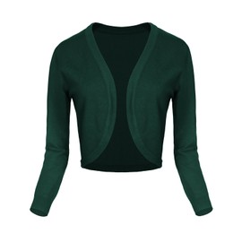 Urban CoCo Women's Cropped Cardigan V-Neck Button Down Knitted Sweater 3/4 Sleeve (XL, 2 Dark Green)