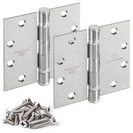 SORGMACH 304 Stainless Steel 4.5 Inch Commercial Hinges Brushed Satin Nickel Ball Bearing Doors Hinges Square Corners Interior and Exterior Door Hinges- 3 Pack