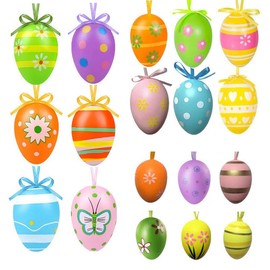 34Pcs Easter Egg Decorations Set, Colorful Eggs for Easter Tree Hanging Ornaments, Plastic Egg for Spring Summer Home Holiday Party DIY Craft Decor(Painted)
