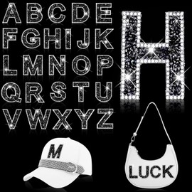 26Pcs Rhinestone Iron on Letters Patches 6.5cm Iron on Rhinestone Letters Bling Glitter A-Z Alphabet Applique Letters Iron on Patches for Clothes Bag Pants Shoes Cellphone Decor DIY Crafts (Black)