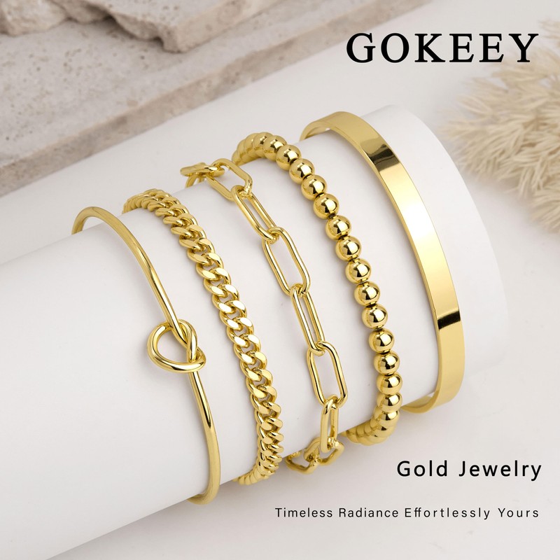 Gokeey Gold Bracelets for Women Non Tarnish Waterproof 14K Real