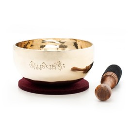 Tibetan Singing Bowl with Mantra Engraving I 300-350 g I Highly Polished I Hand Forged I for Meditation, Yoga, Relaxation I Fair Trade from Nepal I Includes Clapper and Felt Pad