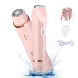 Cortadora de bikini eléctrica para mujer, afeitadora eléctrica 2 en 1 para mujer, afeitadora para cortadora de pelo corporal, depilación facial, afeitadora personal, rosa