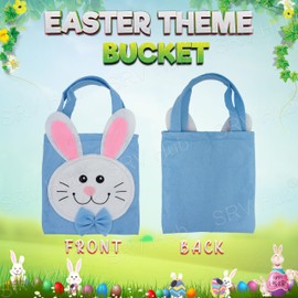 Bunny Face Easter Bag, Blue Felt Tote for Kids, Reusable Egg Hunt Basket, Cute Rabbit Treat Bag for Easter Decorations, Party Favors & Gift Storage - 29cm