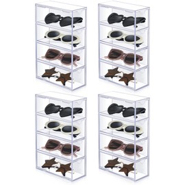 4 Pcs Sunglass Storage Box, Acrylic Eyeglass Organizer, Make-up Storage Drawer Tray, Jewelry Trays, Type Strong Load-bearing Easy Access 4-layer Transparent Visual Sunglasses Case Home Office Using