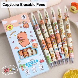 MOZXIRZ 6 Pcs Cute Erasable Pens Capybara Retractable Pen Erasable Gel Pens 0.5mm Fine Point Blue Ink Office School Supplies Cartoon Writing Pen for Women Girls Boys (Capybara-Blue Ink)