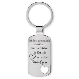 Keyring with Filigree Laser Engraving Model: Dankbar für deine Liebe – Auss. Heart/Optionally you can personalise the back with your desired text, Motif with desired text