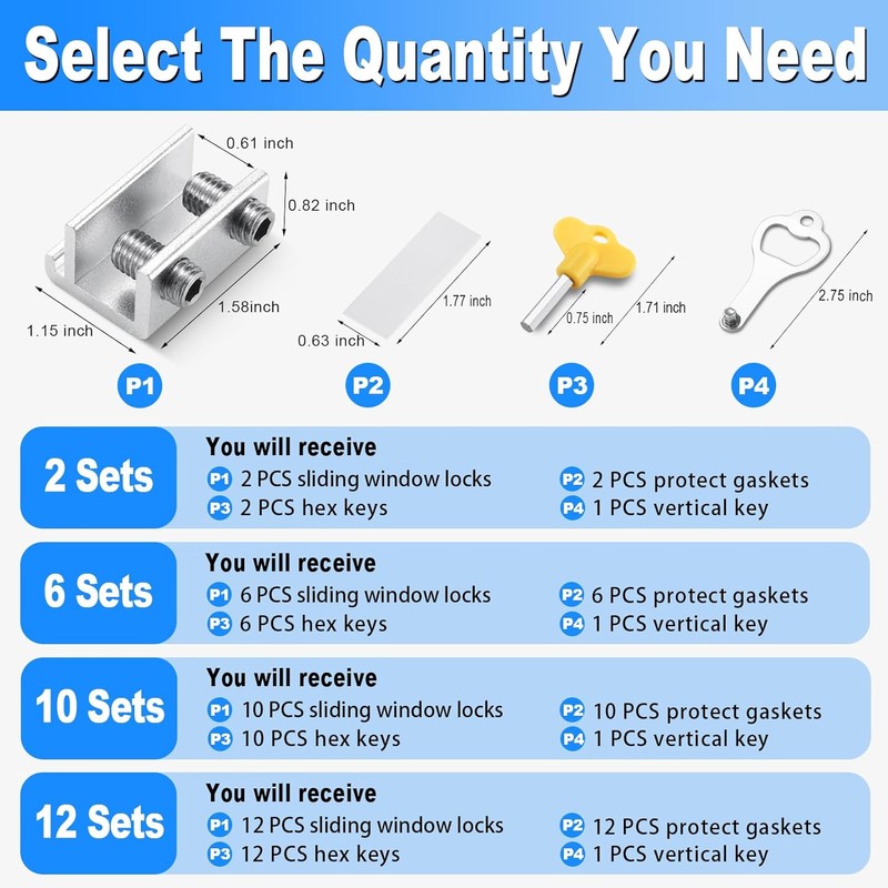 HYIEOU Sliding Window Locks with Key (2 Sets), Adjustable Aluminum
