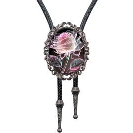 PEARLY JUN Bolo Tie for Women Men Flower Rose Western Cowboy Brown Leather Country Style String Vest Gifts (Black - Blush Rose)