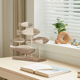 Wooden Shoal of Fish Fish Sculpture Decor for Coastal Nautical Beach Ocean Lake House Home Living Rooms Decoration