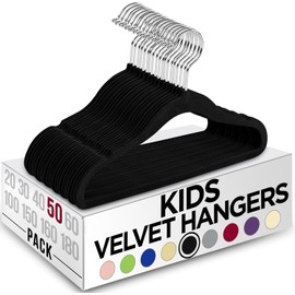 Utopia Home Kids Hangers Velvet (50 Pack) - 11 Inch Durable Baby Hangers for Closet - Perfect for Toddler & Non Slip for Everyday Use (Black)