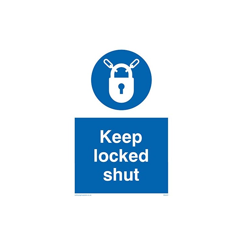 Viking Signs MQ220-A6P-V "Keep Locked Shut" Sign, Vinyl, 150 mm