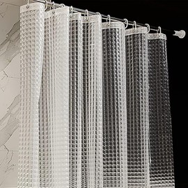 Cortina de Ducha, Cortina de Baño Impermeable de Secado Rápido 200x180 CM, Cortina de Ducha Translúcida con Ojales y Ganchos, Cortina de Baño de Patrón Cuadrado Fácil de Instalar para Hogar, Bañera