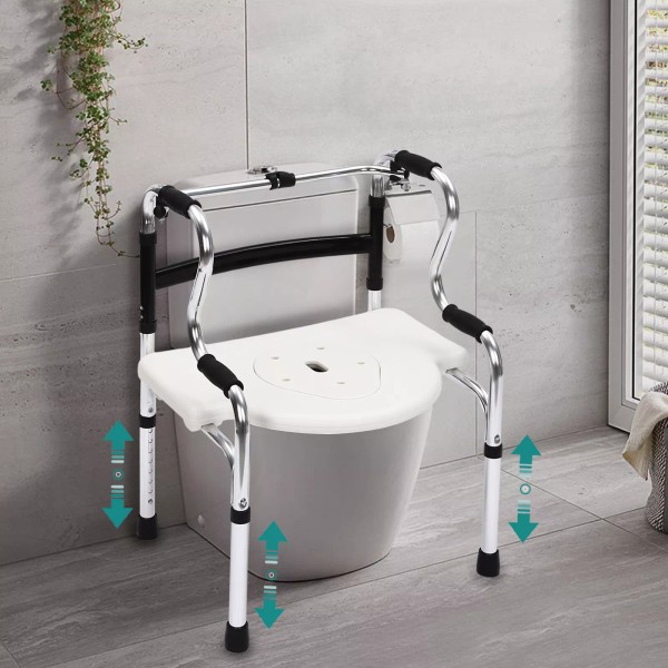 SENDERPICK 6-in-1 Shower Chair Adjustable Bedside Commode Chair Toilet Seat