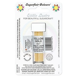 Sugarflair Yellow Gold Edible Lustre Dust (E171 Free), Add a Lustrous Shine to Cakes or Decorations. Brush On or Add Rejuvenator to Create Eye-Catching Edible Paint- 2g