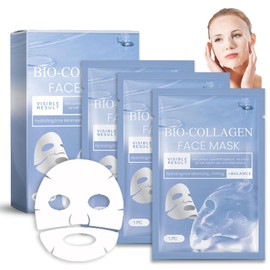 Pack of 4 Collagen Mask, Collagen Sheet Mask with Hydrolysed, Collagen Mask Overnight, Intensively Moisturises and Tightens the Skin (Blue)