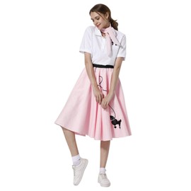Adult 4 Piece Poodle Skirt 1950s Girls Costume Accessory Set - Glasses, Skirt, Scarf, Socks (Large, Pink)