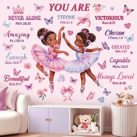 wondever Black Girl Ballerina Wall Stickers Butterflies Inspirational Quotes African American Peel and Stick Wall Art Decals for Girls Bedroom Baby Nursery Kids Bedroom