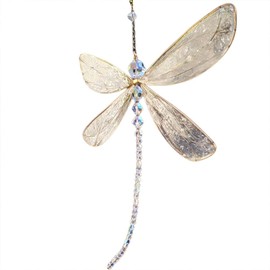 Dragonfly Crystal Suncatcher, MetalDragonfly Pendant, Hanging Crystal Suncatcher for Garden Wedding Car Decor (15 * 15cm)
