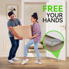 2 Pack Rubber Door Stopper Wedge - Grey Non-Slip Soft TPR High-Elastic & Zinc Alloy Metal Material Door Stops for Bottom of Heavy Duty Door Wall Protector for Home & School with Self Adhesive Holder