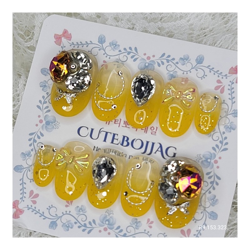 Yellow Glem Handmade Nail Tips - Ballerina / 옐로우 글렘