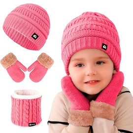 Bluelander Juego de Gorro, Bufanda y Guantes para Invierno, Calentador para Cuello, Ideal Niñas, Niños, Hombre y Mujer, Set 3 piezas, A Prueba de Viento, Forro de Lana (Rosa, Unitalla)