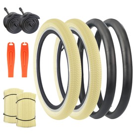 BALINGE 20 x 2.125 Bike tire with Tube 2 Pack 20 Bike tire Kids Bike Folding Replacement Tires Fits Most Kids Bikes,BMX Tires 20 inch,Light Yellow/2 Tires 2 Tubes 2 Levers