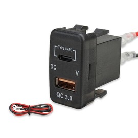 Car USB Charger Socket, 12V 24V Dual USB Port Output PD3.0 & QC3.0 Type-C Quick Charger with Voltmeter, Compatible with Tundra 4Runner FJ Cruiser Fortuner Hilux Tacoma Highlander Prado