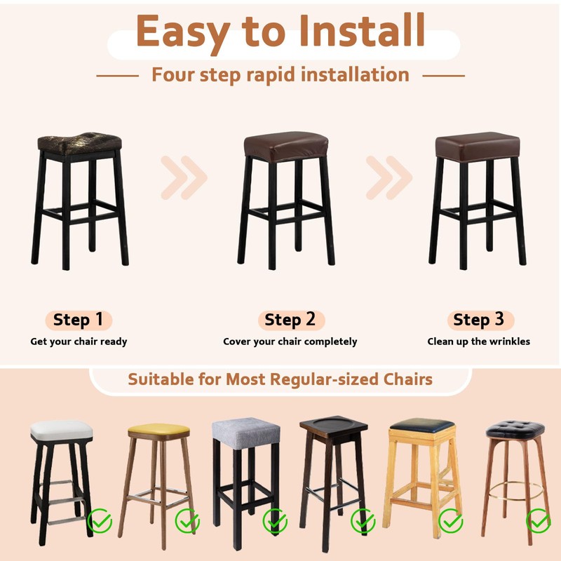 PU Leather Bar Stool Covers Rectangular, 100% Waterproof Stool Covers