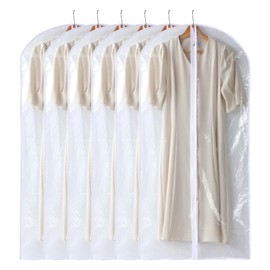 Perber Garment Bags for Hanging Clothes, 6 PCs All Clear Garment Bag, Plastic Dustproof Suit Bag, Coat Protector Zippered Garment Covers for Closet Storage and Travel - 24'' x 48''/6 Pack