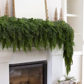 2PCS 9FT Christmas Cedar Garland with 240 Pine Tips, Realistic Faux Garland Artificial Greenery for Fireplace, Table, Mantle, Wall, Indoor, Outdoor Winter Holiday Home Decorations