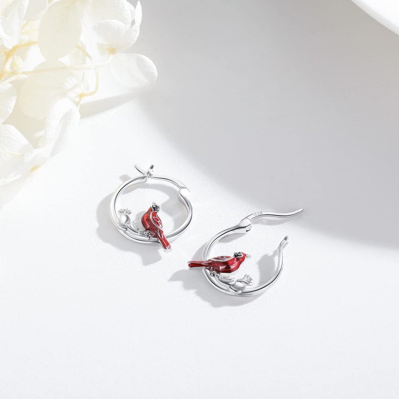 Cardinal Earrings Sterling Silver Hypoallergenic Hoop Earrings for Sensitive Ears