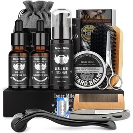 12 en 1 Kit Cuidado Barba, Incluye Crecimiento de Barba Rodillo, Champú Barba, Peine Barba, Cepillo Barba, Aceite Barba, Balsamo Barba, Barba Tijeras, Mejor Regalo Perfecto Originales para Hombre o Papa