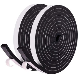 Jasinber Cinta de sellado de espuma, Burlete autoadhesivo de goma de neopreno para puertas y ventanas, puerta corrediza, a prueba de sonido (12mm x 6mm x 4m x 2 Rollos, Negro)