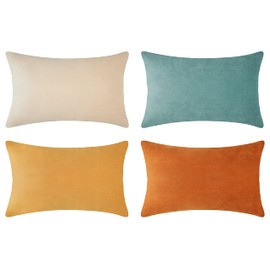 MONDAY MOOSE Decorative Throw Pillow Covers Cushion Cases, Set of 4 Soft Velvet Modern Double-Sided Designs, Mix and Match for Home Decor, Pillow Inserts Not Included (12x20 inch, Orange/Teal)