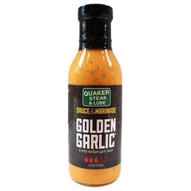 Quaker Steak and Lube Golden Garlic Wing Sauce - 12 Ounce Glass Bottle of Quaker Steak & Lube Golden Garlic Sauce