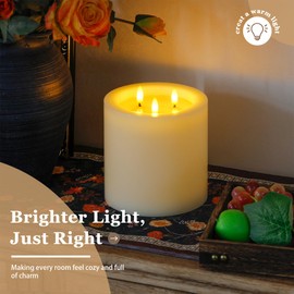 Yeelida 3-Wick 6"x6" Extra Large Real Wax Flameless Pillar Candles with Remote Control and Timer Function, Candle Grease Ivory Battery Operated LED Flickering 3D-Wick (Long Lasting, Warm Fire)